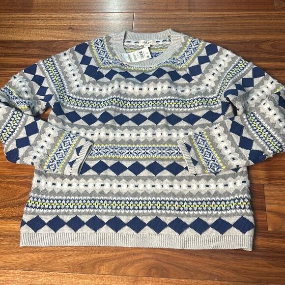 Style & Co Fair Isle Crew-Neck Sweater Gray soft‎ fuzzy pattern pull over - Picture 5 of 8